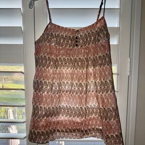 Banana Republic Spaghetti Strap 100% Cotton Print Beige Terracotta Tank Top S